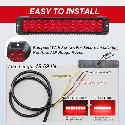 24 LED Red Trailer Brake Tail Light Bar Strip, Stop Parking Marker Tail Lights Waterproof Brake Red Light for Trucks Car Pickups RV ATV Tow Van Offroad Vehicles 9'' Surface Mount LED Bar 2PCS