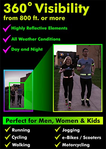 FREEMOVE Reflective SASH with 2 Bands - or - Reflective Runners Waist Belt with 4 Arm Bands > Easy to Put On/Off Reflective Gear for Guaranteed Visibility & Safety for Dog Walking, Running, Cycling - color: Yellow BELT and BANDS