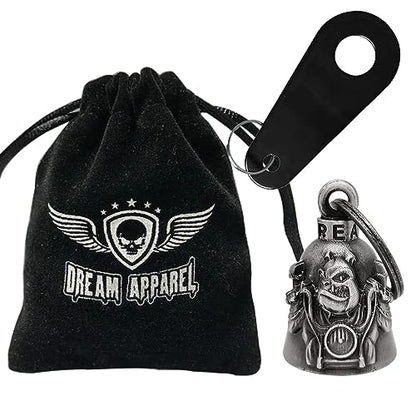 Dream Apparel Motorcycle Bell Guardian Angel Drive Away Gremlin, Biker Bell for Men Women Rider Riding, Good Luck Gift - color: Bulldog & Bike & I Rode Mine