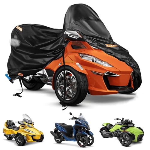 3 Wheel Motorcycle Cover for Can-Am Spyder RT Limited 2016-2026, 420D Reverse Trike Cover Water Resistant All Weather Outdoor with Lock Holes & Windproof Straps