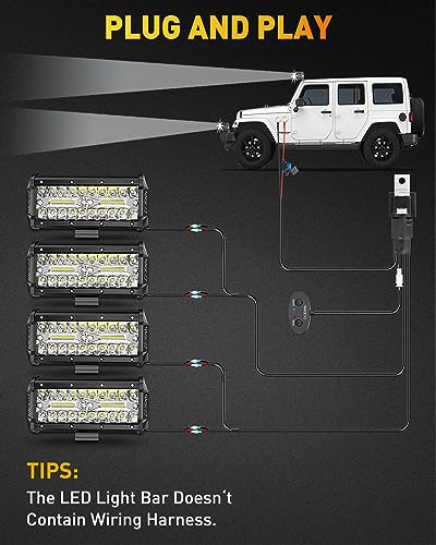 NAOEVO 7 Inch LED Light Bar, 480W 48,000LM LED Offroad Fog/Driving Lights with Spot Flood Combo Beam, Work for Truck Boat ATV UTV, 4 Pcs (White) - size: 4 Pcs