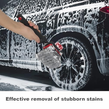 Car Wash Brush, Wheel Brush & Tire Brush Kit - Dual-Head Soft Bristle Car Detailing Brush for Wheels, Rims, Tires, Exterior Surfaces Safe for Cars, Trucks, Motorcycles, RVs Red, 10 Inch