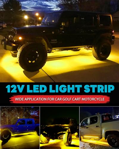 12V Led Light Strip Connectable 24Inch Amber Led Strip Lights for Car Underglow Kit Golf Cart Motorcycle Boat Cabinet Waterproof Led Light Strip,4Pack - color: Yellow Led Strip