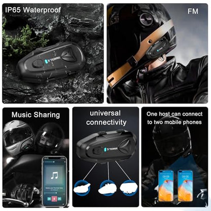 Q4 Motorcycle Bluetooth Headset, Helmet Comm System for 4 Riders, 1500m Intercom Range, Bluetooth 5.1 Dual Qualcomm Chip, Music Sharing, FM, DSP Noise Cancellation, IP65 Waterproof