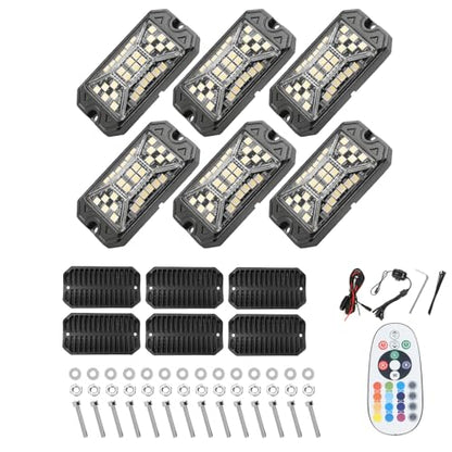 SUNPIE 6 Pods Full Angle RGBW Rock Lights Full Luminous Zone with Phone App Voice Mode Music Mode Neon Accent Wheel Well Lights for Off Road Truck SUV ATV UTV Boats (6Pcs) - size: 6Pcs