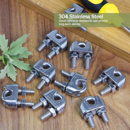 12pcs M8 Wire Rope Clamp, 5/16 inch Cable Clamps Stainless Steel Wire Rope Clips - size: M8