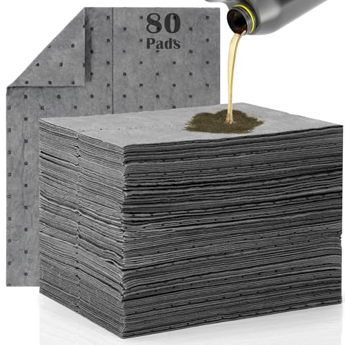 Comkrivy 80 Pcs Oil Absorbent Pads, 9.8×13 Inch High Absorbency Absorbent Mats, Water Absorbent Mat, Weight Dimpled Pad, Oil Spill Mat for Absorbing Automotive Garage Workshop Tools Spills