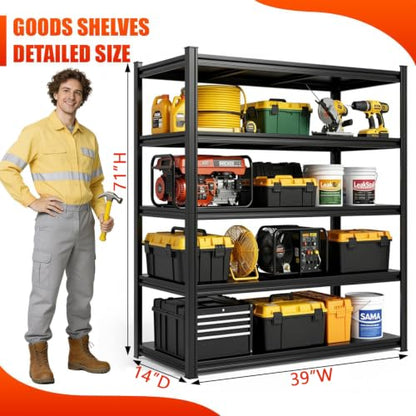 Heavy Duty Garage Shelving,5-Tier Garage Storage Shelves,3000LBS Storage Shelves Heavy Duty,Adjustable 5 Tier Shelving Unit,Heavy Duty Shelving for Garage Storage Warehouse,39''×14''×71'' - size: 5 Tier-39" W X 14" D X 71" H