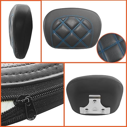 FOVPLUE Passenger Backrest Pad Sissy Bar Pad for Harley Touring Electra Glide/Road Glide/Road King/Street Glide/Trike Freewheeler FLRT/FLHXXX, Double Blue Stitching - color: Blue