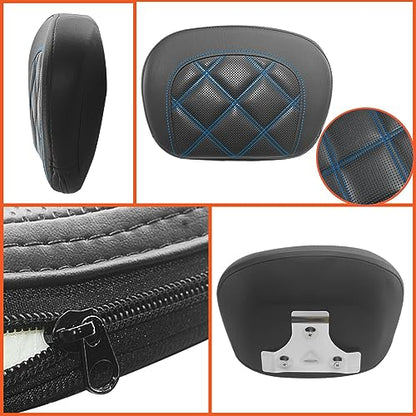 FOVPLUE Passenger Backrest Pad Sissy Bar Pad for Harley Touring Electra Glide/Road Glide/Road King/Street Glide/Trike Freewheeler FLRT/FLHXXX, Double Blue Stitching - color: Blue