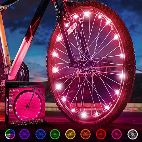 Activ Life LED Bike Wheel Lights with Batteries Included! Get 100% Brighter and Visible from All Angles for Ultimate Safety & Style (1 Tire Pack) - color: Pink