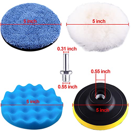 SIQUK 16 Pieces Buffing Pads 5 Inch Car Polishing Pad Kit Foam Polish Pads Wax Buffer Polisher Attachment for Drill - size: 5 Inch