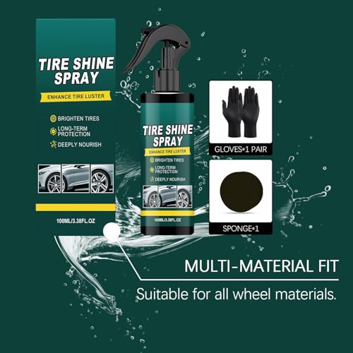 Tire Cleaner and Shine, Protective Layer Formation, 100ml, Auto Detailing Tool, Car Wheel and Tire Maintenance Spray, with Sponge Gloves, for Sedan, Truck, RV, Motorcycle, Scooter, ATV