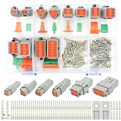 116 PCS Deutsch Connector Kit, DT 2 3 4 6 8 12 Pin Connectors, IP67 Waterproof Electrical Connectors Plug with 40 Pairs Size 16 Stamped Contacts for Car Truck Boat (1SET 116PCS) - size: 1SET 116PCS