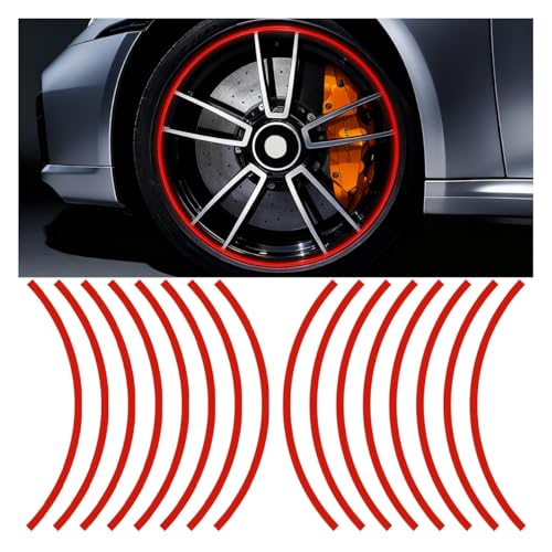 16PCS 17''-19'' Car Wheel Stripe Reflective Stickers - Night Safety Warning Sticker Car Wheel Rim Tape Decals - Tire Rim Decorative Stripe Stickers for Motorcycle Bicycle Vehicle(Red) - color: Red