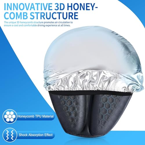 Motorcycle Gel Seat Cushion with Sunshade Cover, Foldable Soft Pressure Relief Pad with 3D-Honeycomb & Petal Ergonomic Design, Shock Absorption & Breathable Motorcycle Gel Seat Pad for Long Rides