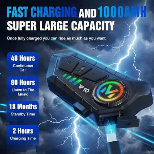 FEYA Motorcycle Helmet Speakers High Battery Life Helmet Headphone IPX6 Automatic Answer/Call Music Control/Intelligent Noise/Wake up Siri, 2 Different Types of Mic - Compatible with All Helmets - Y10 - style: Y10