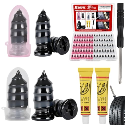 84pcs Tire Repair Rubber Nail Kit, Screw in Tire Plugs for Puncture & Hole, Emergency Screw-Type Plug Rubber Nails Tool Kit for Car, Motorcycle, Truck, Auto, Utv, Tractor Tubeless Flat Repair - size: 84 Piece Set
