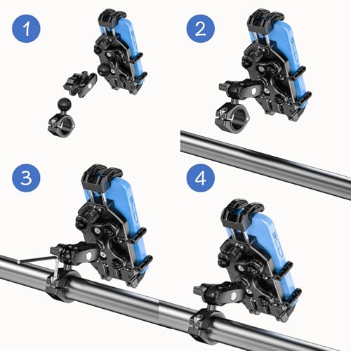 LOKTENWO Motorcycle Phone Mount-[Triple Vibration Dampener] & [Metal Adjustment Arm]，Motorcycle Cell Phone Holder, Bike Phone Mount for iPhone 17 16 15 Pro Max, 5.4-7.2" Smartphones