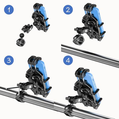 LOKTENWO Motorcycle Phone Mount-[Triple Vibration Dampener] & [Metal Adjustment Arm]，Motorcycle Cell Phone Holder, Bike Phone Mount for iPhone 17 16 15 Pro Max, 5.4-7.2" Smartphones