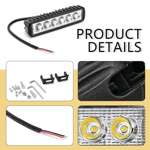 Shakas Straight-line LED Daytime Running Lights, 6000K 1200LM 18W Plastic Shell IP67 Waterproof Auxiliary Lighting Spotlight, for Cars Motorcycles Buggies Trucks Forklifts Boats (White)