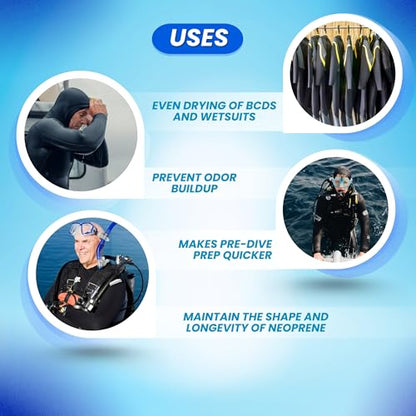 Scuba Choice Wetsuit & Drysuit Hanger – Heavy-Duty Hanger for BCD, Wetsuits & Scuba Gear Storage, Drying & Organization - color: Blue (Wide-shoulder)
