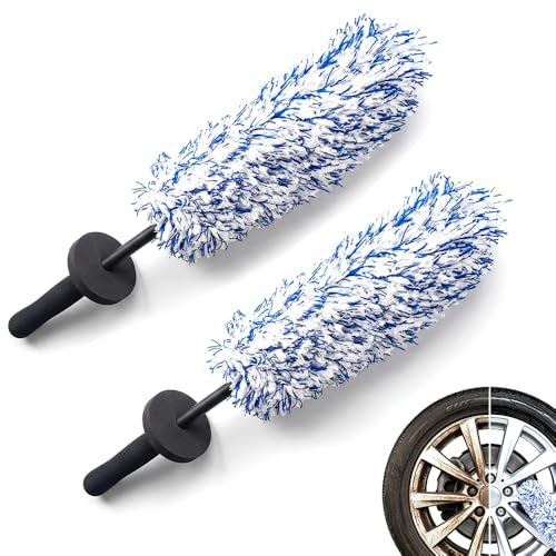 Wheel Barrel Brush, 2026 New Long Handle Microfiber Wheel Brush Car Duster Exterior,Car Duster Interior Multipurpose Cleaning Tool (Blue/2pcs) - color: Blue/2pcs