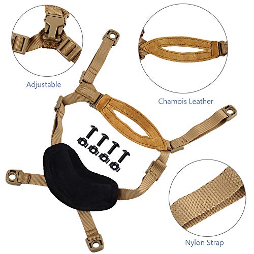 Helmet Chin Strap 4 Points for Tactical Fast/MICH/IBH Kevlar Bump Helmets Helmet Scrim, X-Nape Suspension System with Bolts and Screws Tan