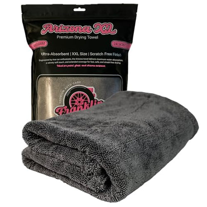 Franklin Shine Microfiber Car Drying Towel 24"x36" Extra Large - 1400 GSM Double Twisted Loop, Ultra Absorbent, Streak-Free, Edgeless & Scratch-Free, Professional Car Detailing Towel, Arizona XL