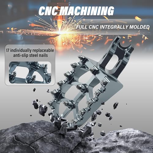 Dirt Bike Foot Pegs,Replaceable Footpegs CNC Machined Aluminum Wide Platform with Springs for CRF150R CRF250R CRF450R CRF250X CRF450X CRF300L CRF250L CR125 CR250 CRF1000L (Titanium) - color: Titanium