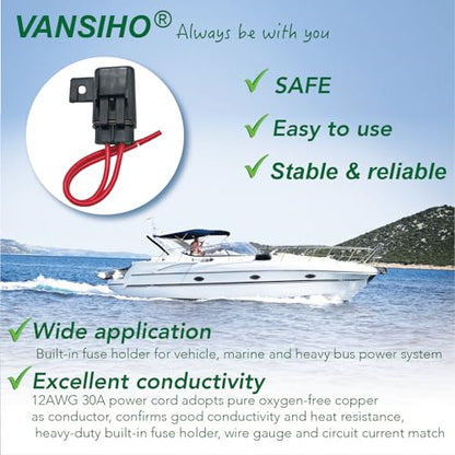 VANSIHO 12AWG Heavy Duty Waterproof Inline ATO/ATC Blade Fuse Holder with Cover for Automotive/Marine/Vehicle with 6pcs 30A Blade Fuse and 12 Waterproof Heat Shrink Butt connectors