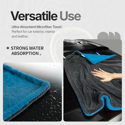 Extra Large Car Drying Towel, 36 Inches, 1300gsm,Super Absorbent Polyamide, Double-Twisted Design - color: Blue and Grey