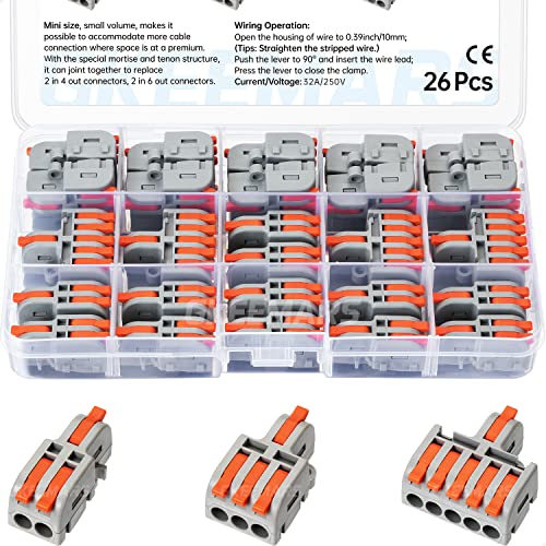 26Pcs Compact Splicing Connectors Wire Connectors Kit 2, 3 and 5 Circuit Inline Splices 24-12 AWG (Grey) - color: Grey
