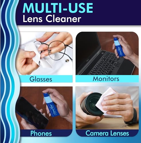 Clear View Lens Cleaner Kit | 2 x 8oz Bottles, 1 Travel Spray (1oz), 3 Premium Microfiber Cloths | Safe for All Lenses, Coatings & Screens