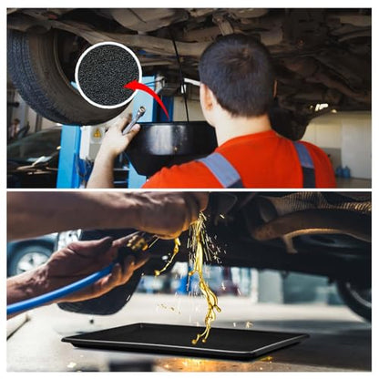 Uiifan 1 Set 27'' x 20''x 1.4'' Oil Drain Drip Pan for Car with Square No Splatter Pad Oil Drip Tray with Mat for Under Car Transmission Garage Automotive Driveway to Keep Floor Clean, Black