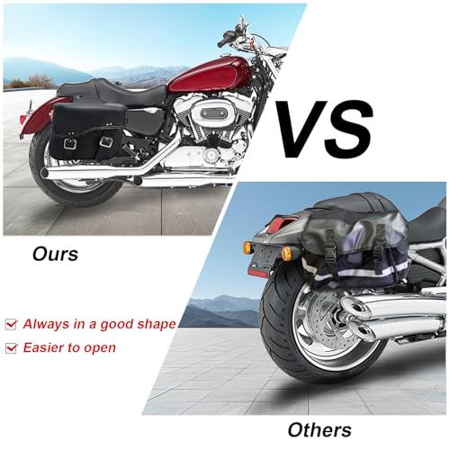 Dream Apparel Faux Leather Motorcycle Saddle Bags Throw Over Saddlebags, PVC Motorcycle Side Bags for Honda Shadow Sportster Softail Dyna V-star (Black, No Studs)