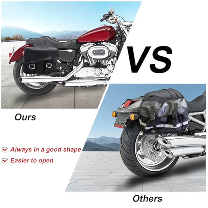 Dream Apparel Faux Leather Motorcycle Saddle Bags Throw Over Saddlebags, PVC Motorcycle Side Bags for Honda Shadow Sportster Softail Dyna V-star (Black, No Studs)