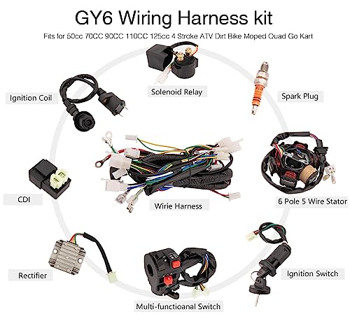 Complete GY6 Wiring Harness kit for Wiring Harness 50cc 70CC 90CC 110CC 125cc 4 Stroke ATV Dirt Bike Moped Quad Go Kart Scooter Electrics Stator Coil CDI Ignition Coil