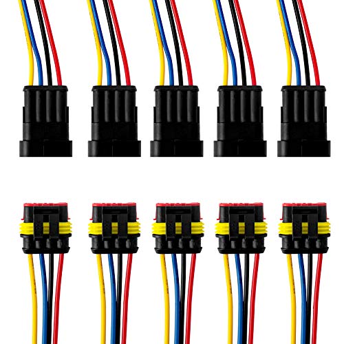 4 Pin Way 16 AWG Car Waterproof Electrical Connector Plug with Wire AWG Marine Pack of 5 - size: 4 Pin