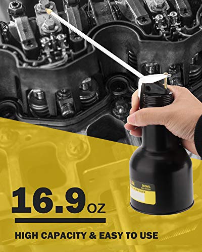 DOWELL Pistol Pump Oiler Metal Oil Can Lubrication Oil Gun 16oz 500ml Can Bottle with 2-Pieces Straight Spout Black HY050201 - size: 16 oz