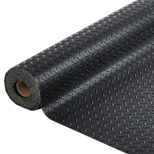 GarveeTech 7.5 x 22 ft Garage Floor Mat, 2.8 mm Thickened Flooring Roll Diamond Plate PVC Rubber Trailer Mat, Non-Slip Floor Protector Mat for Garage, Warehouse, Gyms, Trailer, SUV