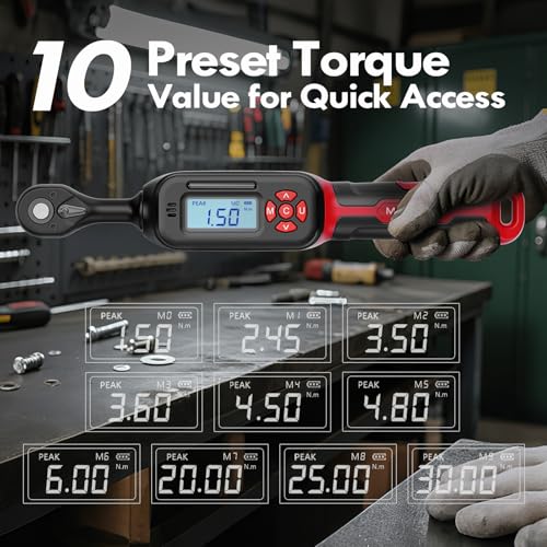 40-Piece 1/4-Inch Drive Electronic Torque Wrench Set, 1-22 Ft.lb (1.5-30 N.m), with Buzzer & LED Indicator, Bits & Sockets for Bicycle, Motorcycle, Lug Nut Maintenance - size: 1/4" 40pcs-Bike 1.5-30N.m/1-22Ft.lb