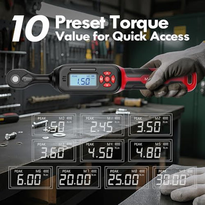 40-Piece 1/4-Inch Drive Electronic Torque Wrench Set, 1-22 Ft.lb (1.5-30 N.m), with Buzzer & LED Indicator, Bits & Sockets for Bicycle, Motorcycle, Lug Nut Maintenance - size: 1/4" 40pcs-Bike 1.5-30N.m/1-22Ft.lb