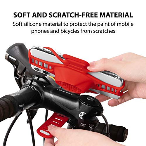 Bone Bike Tie Pro 3, Bike Cell Phone Mount for Stem, Scratch-Free Silicone Holder with Shock-Absorbing Design, Universal Cycling Phone Holder Compatible with Most Smartphone (Red - Stem) - color: Bike Tie Pro 3 - Red