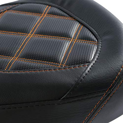 Low-Profile Driver Seat Pillion Leather Passenger Pad Seat Fit for Harley Street Glide Road Glide Road King Ultra Limited 2009-2023 - color: Seat Orange