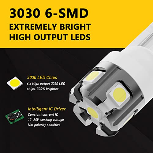 PHINLION 194 LED Light Bulb 6000K White Super Bright 168 175 2825 W5W T10 Wedge 6-SMD 3030 Chipsets LED Bulbs for Car Interior Dome Map Reading Trunk Courtesy License Plate Lights, Pack of 2 - color: White