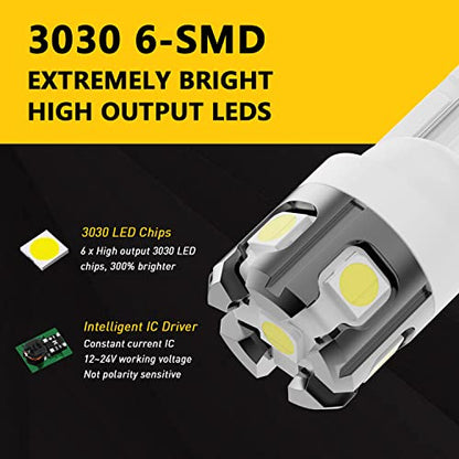 PHINLION 194 LED Light Bulb 6000K White Super Bright 168 175 2825 W5W T10 Wedge 6-SMD 3030 Chipsets LED Bulbs for Car Interior Dome Map Reading Trunk Courtesy License Plate Lights, Pack of 2 - color: White