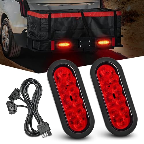 Nilight Hitch Cargo Carrier Light Kit 2PCS 6Inch Red Oval LED with Flush Mount Grommets Wire Harness Waterproof Stop Turn Signals Tail Lights for Luggage Bike Rack - color: 2Pcs 6" Trailer Lights and Wire Harness