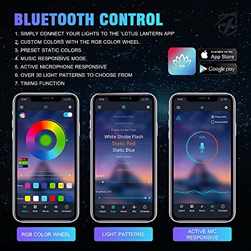 Xprite Jeep Rock Lights 10 Pods Wide Angle Bluetooth RGB LED Rocklights Kit, Multicolor Neon Lighting Footwell Underglow Kits w/Wireless Remote, Compatible Off-Road Trucks Cars UTV ATV SUV RZR - color: Wide Housing, size: 10 Pods