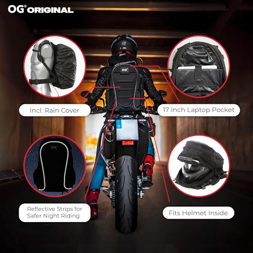 OG Original CityRunner Motorcycle Backpack, Waterproof, Expandable, 30-35L, Motorbike Helmet Bag, Helmet Strap, Large Capacity, Laptop Rucksack, Reflective, USB - style: Cityrunner